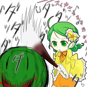 Rating: Safe Score: 0 Tags: 1girl ahoge bloomers dress flower frills green_eyes green_hair hair_ornament image kanaria long_sleeves short_hair solo weapon User: admin