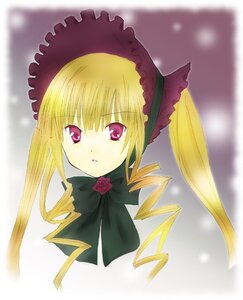 Rating: Safe Score: 0 Tags: 1girl blonde_hair bonnet bow bowtie drill_hair image long_hair looking_at_viewer ribbon rose shinku simple_background solo twintails User: admin