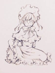 Rating: Safe Score: 0 Tags: 1girl bow capelet dress flower frills image monochrome shinku short_hair solo torn_clothes User: admin