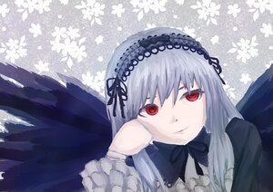 Rating: Safe Score: 0 Tags: 1girl bangs black_ribbon black_wings detached_collar dress feathered_wings flower frills hairband image long_hair long_sleeves looking_at_viewer red_eyes ribbon silver_hair smile snowflakes solo suigintou wings User: admin