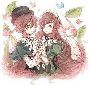 Rating: Safe Score: 0 Tags: 2girls bad_id bad_pixiv_id blue_butterfly brown_hair bug butterfly dress flower frills green_dress green_eyes hairband hat heterochromia holding_hands image insect interlocked_fingers leaf long_hair long_sleeves multiple_girls open_mouth pair ribbon rozen_maiden short_hair siblings sisters smile souseiseki suiseiseki tetsuo top_hat twins very_long_hair User: admin