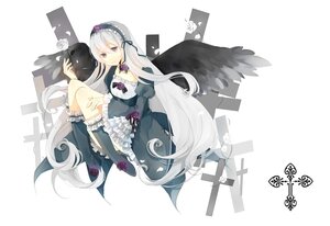 Rating: Safe Score: 0 Tags: 1boy 1girl black_hair black_wings breasts carrying cleavage dress feathered_wings flower frills gothic_lolita hairband image lolita_fashion lolita_hairband long_hair purple_eyes silver_hair solo suigintou very_long_hair wings User: admin