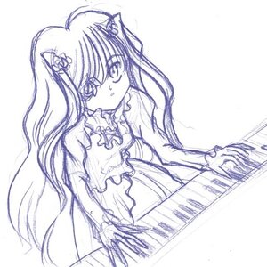 Rating: Safe Score: 0 Tags: 1girl dress flower frills hair_flower hair_ornament image kirakishou long_hair long_sleeves monochrome rose solo traditional_media very_long_hair User: admin