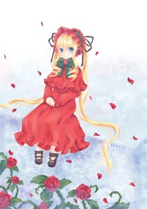 Rating: Safe Score: 0 Tags: 1girl blonde_hair blue_eyes bonnet bow capelet dress flower image long_hair long_sleeves petals pink_rose red_dress red_flower red_rose rose rose_petals shinku solo thorns twintails very_long_hair User: admin