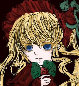 Rating: Safe Score: 0 Tags: 1girl blonde_hair blue_eyes bow flower image long_hair looking_at_viewer red_flower red_rose rose shinku simple_background solo User: admin