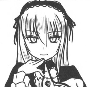 Rating: Safe Score: 0 Tags: 1girl closed_mouth eyebrows_visible_through_hair greyscale hairband image long_hair long_sleeves looking_at_viewer monochrome ribbon simple_background smile solo suigintou upper_body white_background User: admin