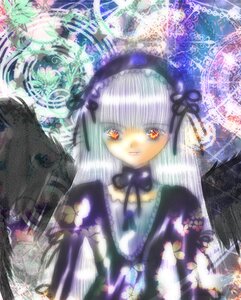 Rating: Safe Score: 0 Tags: 1girl bangs black_wings dress feathered_wings flower frills hairband image long_hair long_sleeves looking_at_viewer ribbon rose silver_hair smile solo suigintou upper_body wings User: admin