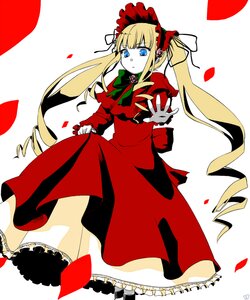 Rating: Safe Score: 0 Tags: 1girl blonde_hair blue_eyes bonnet bow bowtie dress drill_hair flower green_bow image long_hair long_sleeves looking_at_viewer petals red_dress rose rose_petals shinku solo twin_drills twintails User: admin