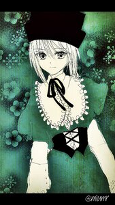 Rating: Safe Score: 0 Tags: 1girl capelet closed_mouth eyebrows_visible_through_hair flower green_theme hat image long_sleeves looking_at_viewer m1umr monochrome ribbon short_hair smile solo souseiseki traditional_media User: admin