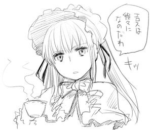 Rating: Safe Score: 0 Tags: 1girl bowtie cup eyebrows_visible_through_hair greyscale holding_cup image long_hair long_sleeves looking_at_viewer monochrome mug shinku simple_background solo steam striped upper_body white_background User: admin