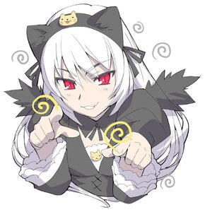 Rating: Safe Score: 0 Tags: 1girl animal cat cat_ears hairband image long_hair long_sleeves looking_at_viewer on_head red_eyes ribbon smile solo suigintou upper_body white_hair User: admin