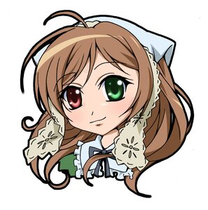 Rating: Safe Score: 0 Tags: 1girl blush bonnet brown_hair closed_mouth dress frills green_eyes head_scarf heterochromia image long_hair looking_at_viewer red_eyes simple_background smile solo suiseiseki white_background User: admin