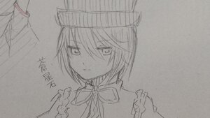 Rating: Safe Score: 0 Tags: 1girl closed_mouth eyebrows_visible_through_hair greyscale hair_between_eyes hat image looking_at_viewer monochrome short_hair sketch solo souseiseki traditional_media User: admin