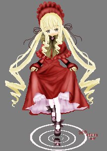 Rating: Safe Score: 0 Tags: 1girl blonde_hair blue_eyes bonnet bow bowtie dress flower full_body image long_hair long_sleeves looking_at_viewer red_dress rose shinku solo standing User: admin