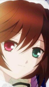 Rating: Safe Score: 0 Tags: 1girl bangs brown_hair close-up closed_mouth eyebrows_visible_through_hair face image looking_at_viewer red_eyes simple_background smile solo suiseiseki white_background User: admin