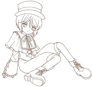 Rating: Safe Score: 0 Tags: 1boy boots capelet frills full_body greyscale hat image long_sleeves looking_at_viewer monochrome neck_ribbon ribbon short_hair sitting sleeves_past_wrists smile solo souseiseki top_hat User: admin