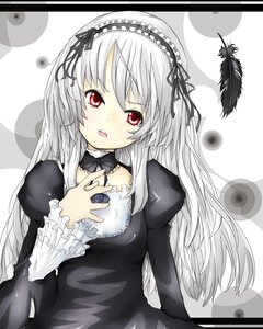 Rating: Safe Score: 0 Tags: 1girl black_dress blush dress feathers frills hairband image juliet_sleeves lolita_hairband long_hair long_sleeves looking_at_viewer open_mouth puffy_sleeves red_eyes silver_hair solo suigintou upper_body User: admin