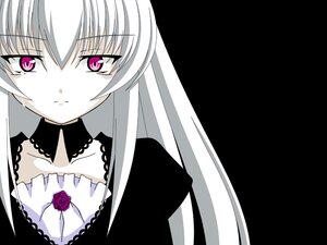 Rating: Safe Score: 3 Tags: 1girl black_dress choker closed_mouth collarbone dress eyebrows_visible_through_hair flower frills image long_hair looking_at_viewer pink_eyes rose simple_background solo suigintou User: admin
