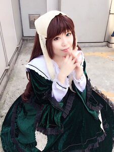 Rating: Safe Score: 0 Tags: 1girl brown_hair dress frills green_dress head_scarf heterochromia lips long_hair long_sleeves looking_at_viewer solo suiseiseki User: admin