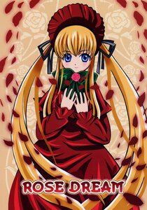 Rating: Safe Score: 0 Tags: 1girl blonde_hair blue_eyes bonnet bow doujinshi doujinshi_#61 dress flower green_bow image long_hair long_sleeves looking_at_viewer multiple petals red_dress rose rose_petals shinku solo twintails User: admin