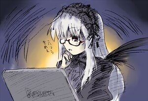 Rating: Safe Score: 0 Tags: 1girl bangs black_wings dress eyebrows_visible_through_hair frills glasses hairband image long_hair long_sleeves parted_lips solo suigintou wings User: admin