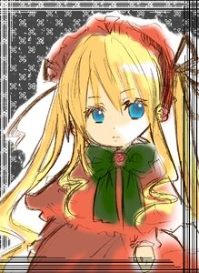 Rating: Safe Score: 0 Tags: 1girl blonde_hair blue_eyes bonnet bow bowtie cup dress green_bow green_neckwear image long_hair long_sleeves looking_at_viewer shinku simple_background solo twintails white_background User: admin