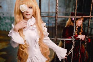 Rating: Safe Score: 0 Tags: 1girl bangs blonde_hair chain flower lips long_hair long_sleeves multiple_cosplay rose solo tagme very_long_hair white_rose User: admin