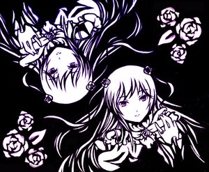 Rating: Safe Score: 0 Tags: 2girls barasuishou blush bow bowtie dress flower greyscale hair_ornament hands_clasped hands_together holding_hands image interlocked_fingers kirakishou lineart long_hair looking_at_viewer monochrome multiple_girls own_hands_together pair rose User: admin