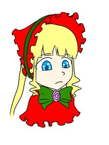 Rating: Safe Score: 0 Tags: 1girl bangs blonde_hair blue_eyes bonnet bow bowtie dress flower image long_hair rose shinku sidelocks simple_background solo white_background User: admin