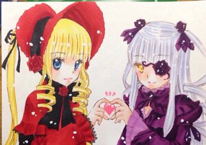 Rating: Safe Score: 0 Tags: 2girls barasuishou blonde_hair blue_eyes bow drill_hair flower hair_ornament heart image long_hair long_sleeves looking_at_viewer multiple_girls pair ribbon rose shinku sidelocks smile traditional_media twintails upper_body yellow_eyes User: admin