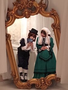 Rating: Safe Score: 0 Tags: apron brown_hair closed_eyes curtains dress frame hat long_sleeves maid mirror multiple_cosplay standing tagme User: admin