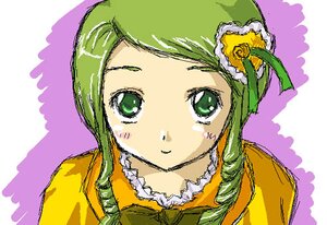 Rating: Safe Score: 0 Tags: 1girl flower green_eyes green_hair image kanaria looking_at_viewer simple_background smile solo upper_body User: admin