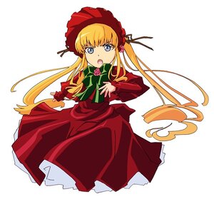 Rating: Safe Score: 0 Tags: 1girl :o blonde_hair blue_eyes bonnet bow bowtie dress flower green_bow green_neckwear hat image long_hair long_sleeves looking_at_viewer open_mouth pink_rose red_dress rose shinku sidelocks simple_background solo twintails very_long_hair white_background User: admin