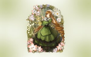 Rating: Safe Score: 0 Tags: 1girl brown_hair dress drill_hair flower frills green_dress green_eyes hat image long_hair long_sleeves looking_at_viewer solo suiseiseki twin_drills very_long_hair watering_can User: admin