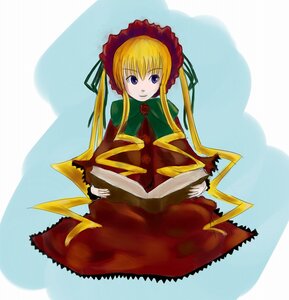 Rating: Safe Score: 0 Tags: 1girl auto_tagged blonde_hair blue_background blue_eyes bonnet bow bowtie dress flower full_body green_bow image long_hair long_sleeves looking_at_viewer red_dress rose shinku sitting solo twintails very_long_hair User: admin