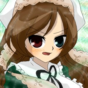 Rating: Safe Score: 0 Tags: 1girl blush brown_hair dress hat head_scarf heterochromia image long_hair open_mouth red_eyes ribbon solo suiseiseki User: admin