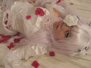 Rating: Safe Score: 0 Tags: 1girl bangs closed_mouth dress flower hair_ornament kirakishou lips long_hair looking_at_viewer petals red_flower red_rose rose rose_petals solo white_dress white_hair User: admin