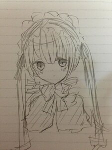 Rating: Safe Score: 0 Tags: 1girl bangs blush bow bowtie closed_mouth dress eyebrows_visible_through_hair image long_hair long_sleeves looking_at_viewer maid_headdress monochrome photo shinku sketch sleeveless_dress sleeves_past_wrists solo traditional_media twintails upper_body User: admin