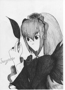 Rating: Safe Score: 0 Tags: 1girl artist_name dress greyscale image long_hair looking_at_viewer monochrome signature solo suigintou traditional_media upper_body User: admin