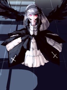 Rating: Safe Score: 0 Tags: 1girl black_dress black_wings cross dress flower frills hairband image long_hair long_sleeves looking_at_viewer red_eyes ribbon rose silver_hair solo suigintou wings User: admin