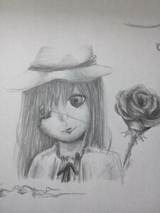 Rating: Safe Score: 0 Tags: 1girl barasuishou greyscale hat image looking_at_viewer monochrome photo sketch solo traditional_media User: admin