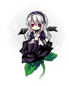 Rating: Safe Score: 0 Tags: 1girl black_wings chibi dress flower frills full_body hairband image long_hair long_sleeves red_eyes sitting solo suigintou wings User: admin