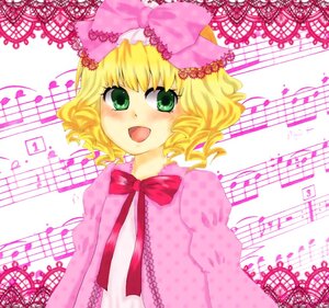 Rating: Safe Score: 0 Tags: 1girl bass_clef beamed_eighth_notes beamed_sixteenth_notes blonde_hair blush bow dress eighth_note green_eyes hair_bow hinaichigo image looking_at_viewer music musical_note open_mouth pink_bow pink_dress quarter_note sheet_music short_hair singing sixteenth_note smile solo spoken_musical_note staff_(music) treble_clef User: admin