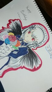 Rating: Safe Score: 0 Tags: 1girl blush dress flower frilled_sleeves frills hairband image long_hair long_sleeves looking_at_viewer red_eyes red_flower ribbon rose silver_hair smile solo suigintou traditional_media wings User: admin