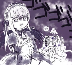 Rating: Safe Score: 0 Tags: 2girls dress hairband image kirakishou lolita_hairband long_hair monochrome multiple_girls pair suigintou tears teeth twintails User: admin