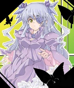 Rating: Safe Score: 0 Tags: 1girl barasuishou bug butterfly dress eyepatch flower frills image insect long_hair long_sleeves ribbon silver_hair solo traditional_media very_long_hair yellow_eyes User: admin