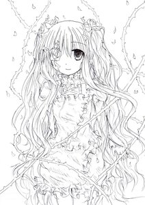 Rating: Safe Score: 0 Tags: 1girl dress eyepatch flower greyscale image kirakishou lineart long_hair looking_at_viewer monochrome petals smile solo very_long_hair User: admin