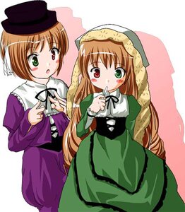 Rating: Safe Score: 0 Tags: 2girls :o artist_request blush brown_hair dress green_dress green_eyes hat head_scarf heterochromia image long_hair long_sleeves looking_at_viewer multiple_girls open_mouth pair red_eyes rozen_maiden short_hair siblings simple_background sisters souseiseki suiseiseki twins very_long_hair User: admin