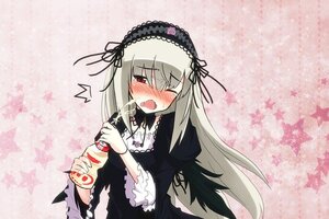 Rating: Safe Score: 0 Tags: 1girl bad_id bad_pixiv_id black_dress blush dress drink flower frills hairband highres ice_cream image long_hair long_sleeves one_eye_closed open_mouth photoshop_(medium) rozen_maiden sexually_suggestive silver_hair solo star_(symbol) starry_background suggestive_fluid suigintou uiu white_hair wings yakult User: admin