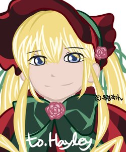 Rating: Safe Score: 0 Tags: 1girl blonde_hair blue_eyes flower hat image long_hair looking_at_viewer pink_flower pink_rose rose shinku simple_background smile solo User: admin